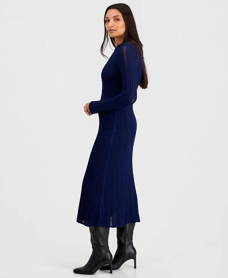 Elie Tahari Women's Julietta Cable-Knit Long-Sleeve Midi Sweater Dress