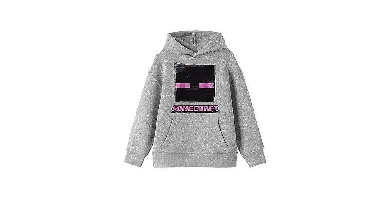 Minecraft Boys Enderman Face Long Sleeve Athletic Heather Youth Hooded Sweatshirt-xl