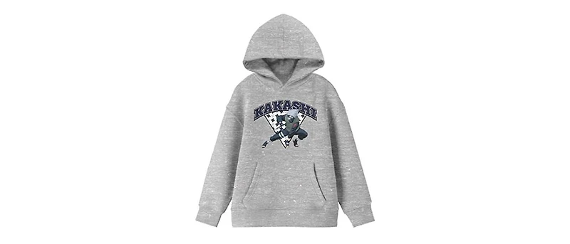 Naruto Classic Kakashi Fighting Stance Youth Heather Gray Graphic Hoodie-Small