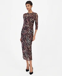 Anne Klein Women's Paisley-Print Side-Ruched Midi Dress