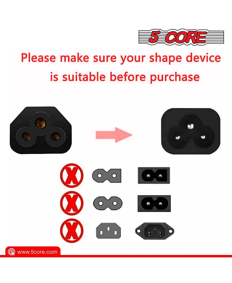 5 Core 3 Prong Extension Cord 10 Feet Non-Polarized Durable Three Prong Extension Cable Us Ac 3 Prong Extension Cord Heavy Duty Plug Extender