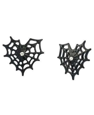 Betsey Johnson Faux-Stone Halloween Spiderweb Heart Stud Earrings