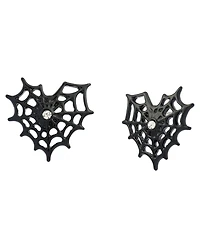 Betsey Johnson Faux-Stone Halloween Spiderweb Heart Stud Earrings