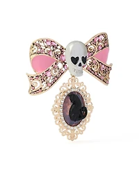Betsey Johnson Faux-Stone Pretty Spooky Skull Bow Cat Cameo Brooch