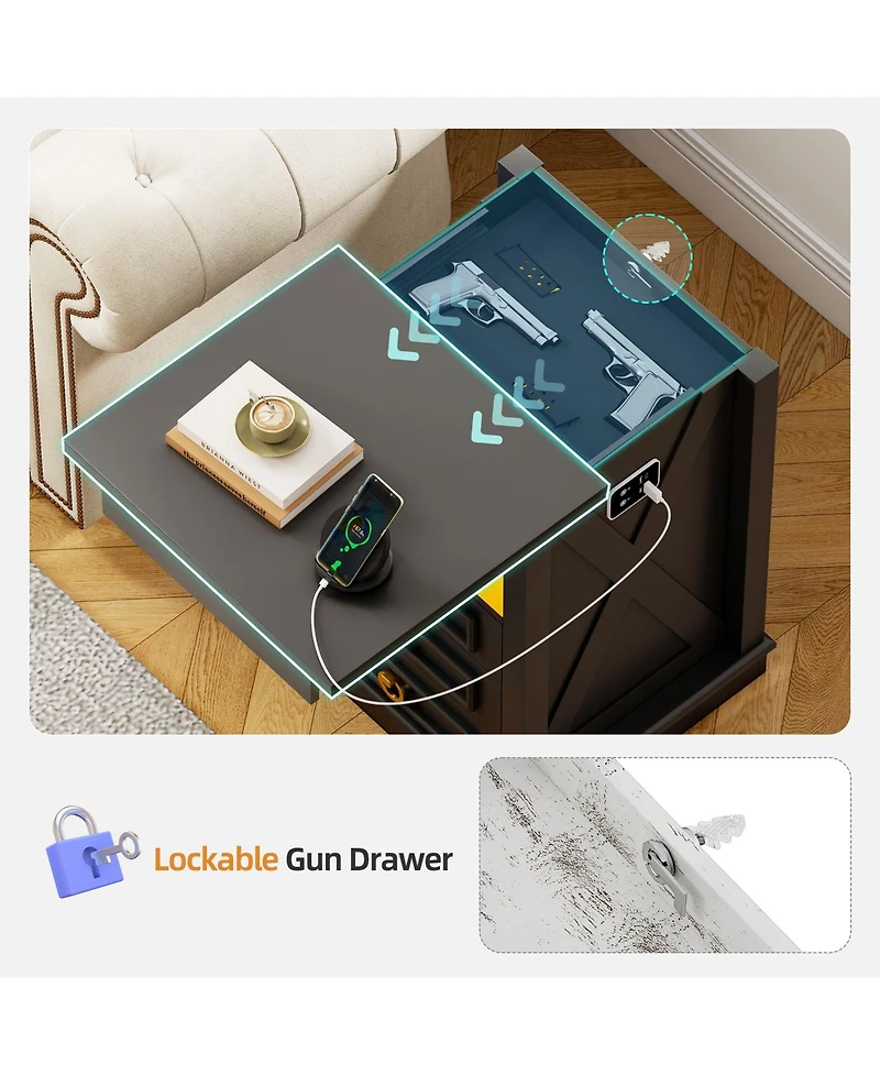Vlsrka 3-Drawer Nightstand with Hidden Storage, Modern Bedside Table Charging Station and Led Light, Bedroom End Spacious Drawers