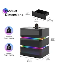 Vlsrka 3-Drawer Nightstand with Electronic Lock, Rgb Lights No Assembly Required)