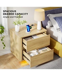 Vlsrka Modern Wooden Nightstand with Motion Sensor Light and 2 Drawers