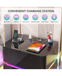 Vlsrka 3 Drawer Nightstand With Charging Station And Motion Sensor Rgb Light No Assembly Required)
