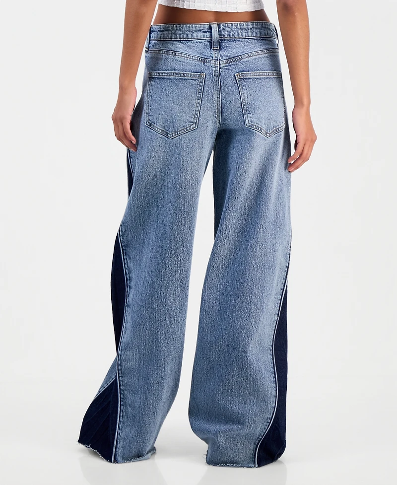 Celebrity Pink Juniors' Mid Rise Contrast Panel Wide-Leg Jeans