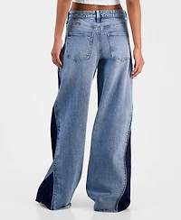 Celebrity Pink Juniors' Mid Rise Contrast Panel Wide-Leg Jeans