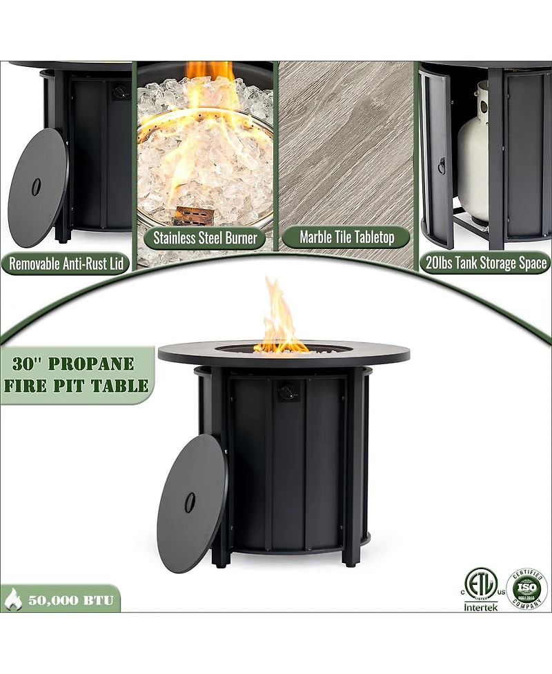 Streamdale Furniture 30-inch Outdoor Fire Pit Table with Wood Grain Ceramic Top