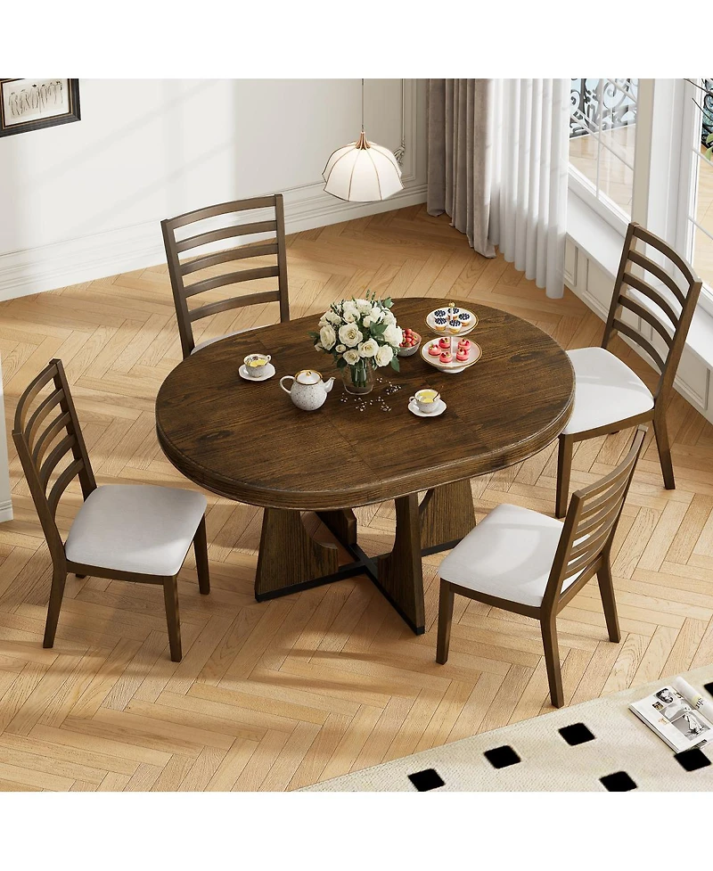 Streamdale Furniture 5-Piece Extendable Dining Set with 16" Leaf and Geometric Design