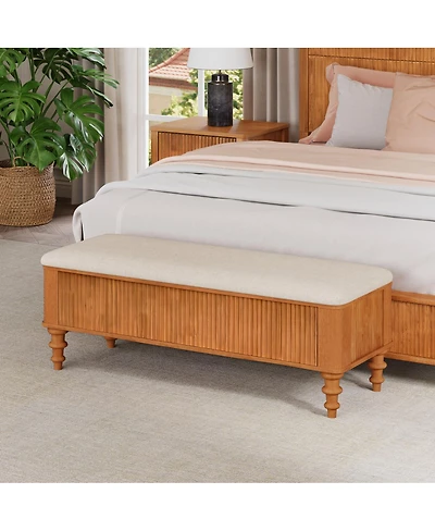 Streamdale Furniture 50.8" Multi-Functional Storage Ottoman Bench with Linen Seat & Rubberwood Base