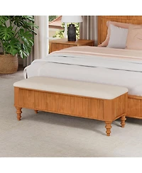 Streamdale Furniture 50.8" Multi-Functional Storage Ottoman Bench with Linen Seat & Rubberwood Base
