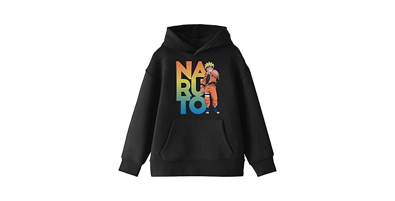 Naruto Boys Classic Character Pointing With Ombre Text Youth Black Graphic Hoodie-xl