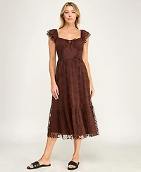 Row A Juniors' Sweetheart-Neck Flutter-Sleeve Lace Dress