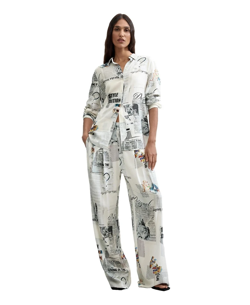 Desigual Women's Printed Wide-Leg Trousers