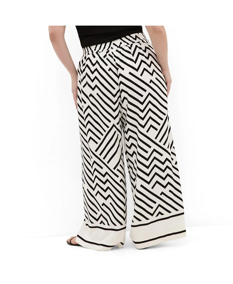 City Chic Women's Plus Linear Border Print Wide Leg Pant