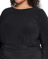Vince Camuto Plus Jewel-Neck Elbow Sleeve Midi Dress