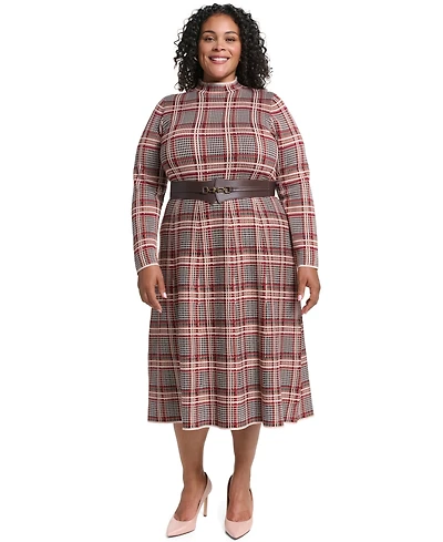 Eliza J Plus Mock Neck Midi Fit & Flare Dress