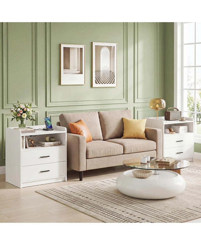 Aheaplus Nightstand with Charging Station, Sofa Side Table with Drawers