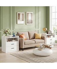Aheaplus Nightstand with Charging Station, Sofa Side Table with Drawers