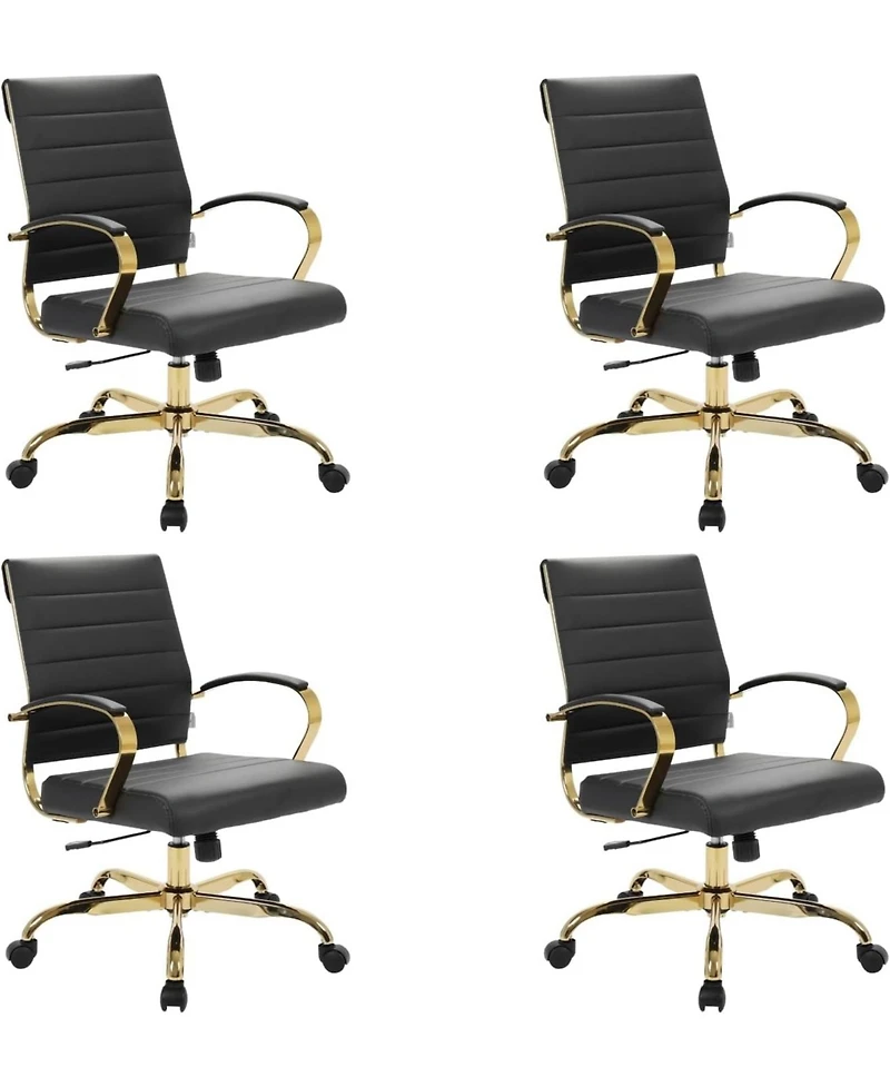 LeisureMod (Set of ) Benmar Modern Leather Office Desk Chair with Gold Frame Finish and Swivel Home