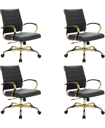 LeisureMod (Set of ) Benmar Modern Leather Office Desk Chair with Gold Frame Finish and Swivel Home