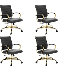 LeisureMod (Set of ) Benmar Modern Leather Office Desk Chair with Gold Frame Finish and Swivel Home