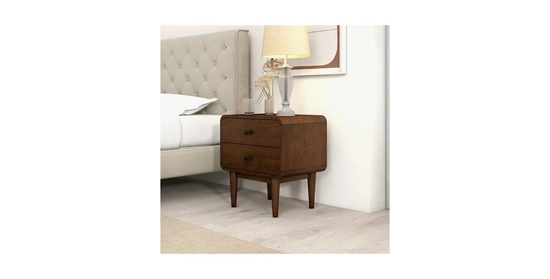Lucky One Solid Wood Mid Century Nightstand with Tapered Legs