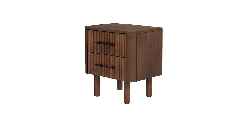 Lucky One Mid Century Solid Wood Walnut Nightstand with 2-Drawer