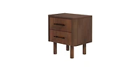 Lucky One Mid Century Solid Wood Walnut Nightstand with 2-Drawer