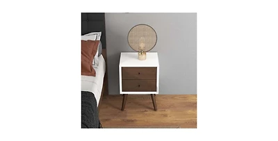 Lucky One 23.6" Width Solid Wood Mid Century Nightstand with 2-Drawer