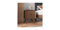 Lucky One 24.8" Width Solid Wood Mid Century Nightstand with 2-Drawer