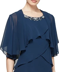 Sl Fashions Embellished Tiered Chiffon Dress & Capelet