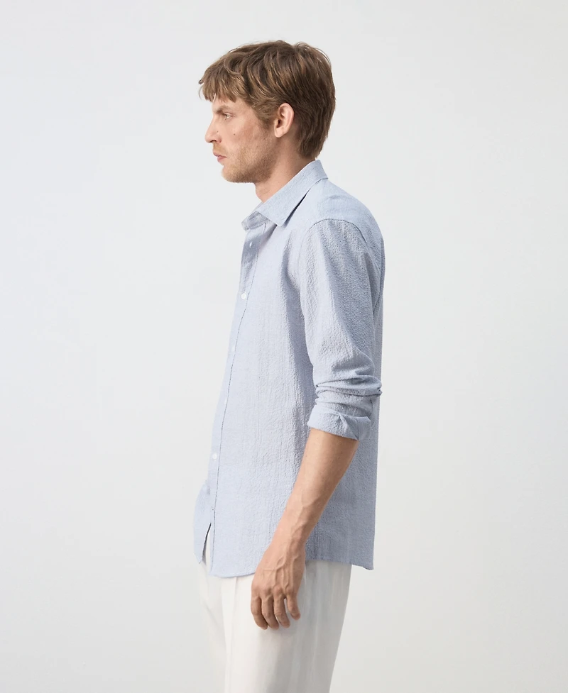 Mango Men's Textured Striped Seersucker Shirt