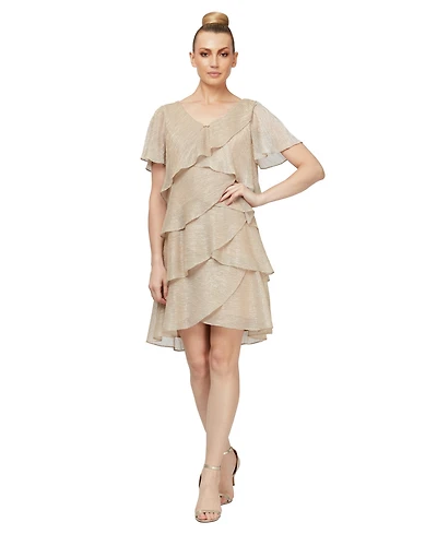 Sl Fashions Tiered Shimmer Shift Dress