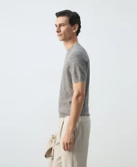 Mango Men's Ribbed Linen-Cotton Blend T-Shirt
