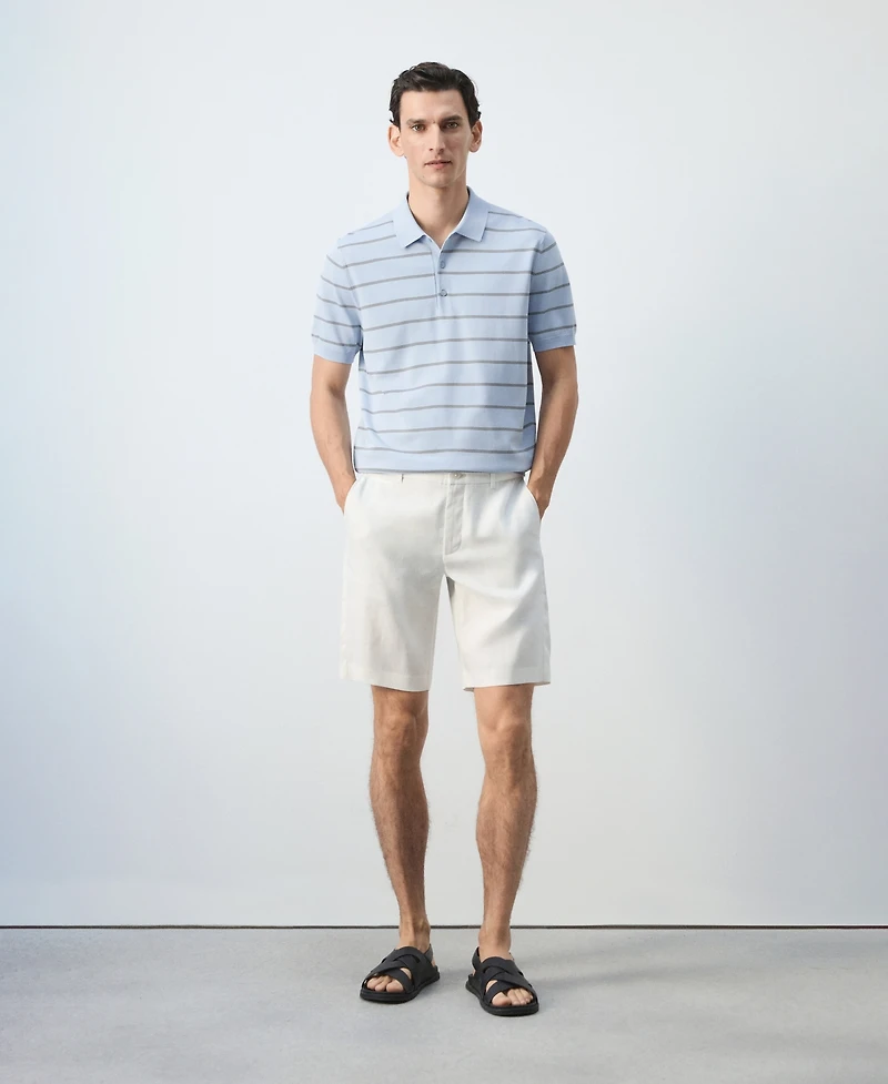 Mango Men's Striped Fine-Knit Polo Shirt