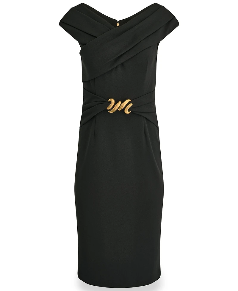 Donna Karan New York Women's Portrait Neck Sheath Midi Dress With Hardware