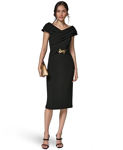 Donna Karan New York Women's Portrait Neck Sheath Midi Dress With Hardware