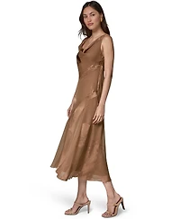 Donna Karan New York Women's Satin Burnout Asymmetrical Neck Midi Dress