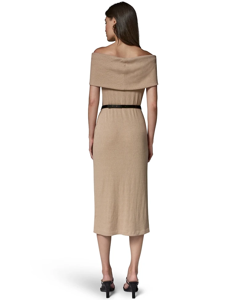 Donna Karan New York Women's Off-the-Shoulder Belted Sweater Dress