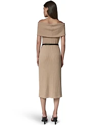 Donna Karan New York Women's Off-the-Shoulder Belted Sweater Dress