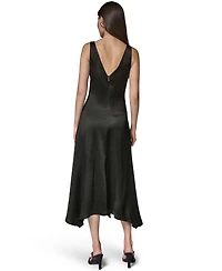 Donna Karan New York Women's Satin Sleeveless Surplice-Neck Draped A-Line Midi Dress