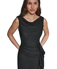 Donna Karan New York Women's Sleeveless Draped Sheath Dress with Side Ruffle