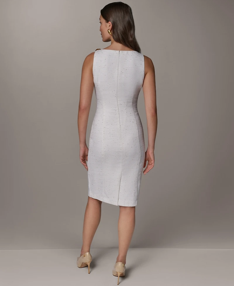 Donna Karan New York Women's Sleeveless Boat Neck Tweed Sheath Dress