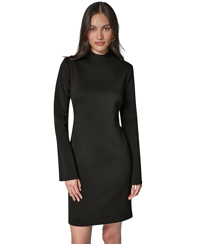 Donna Karan New York Women's Bell Sleeve Mock Neck Mini Dress