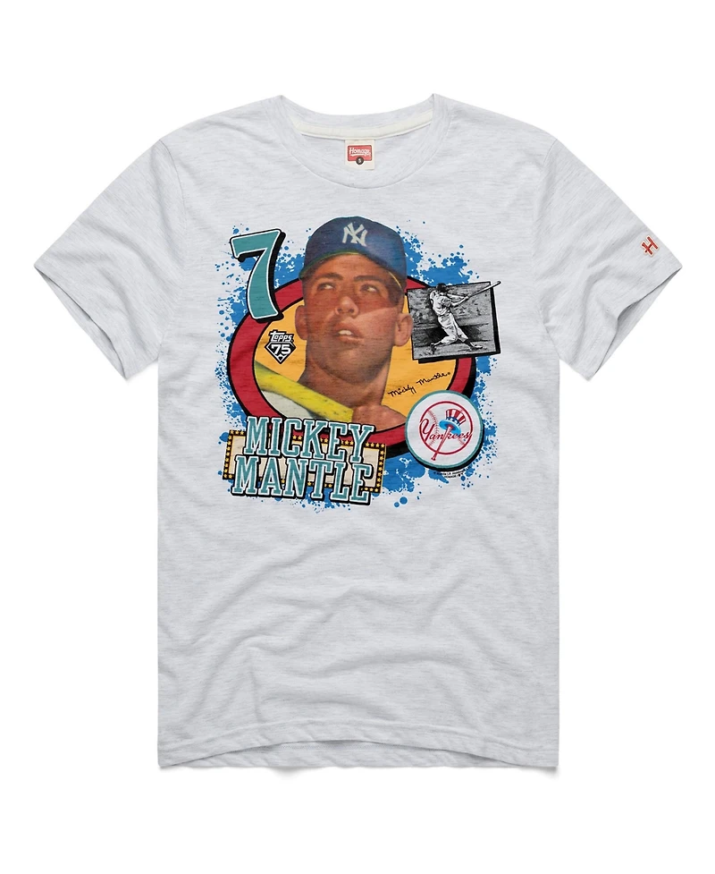 Homage Men's Mickey Mantle Ash New York Yankees Topps 75 Remix Graphic T-Shirt