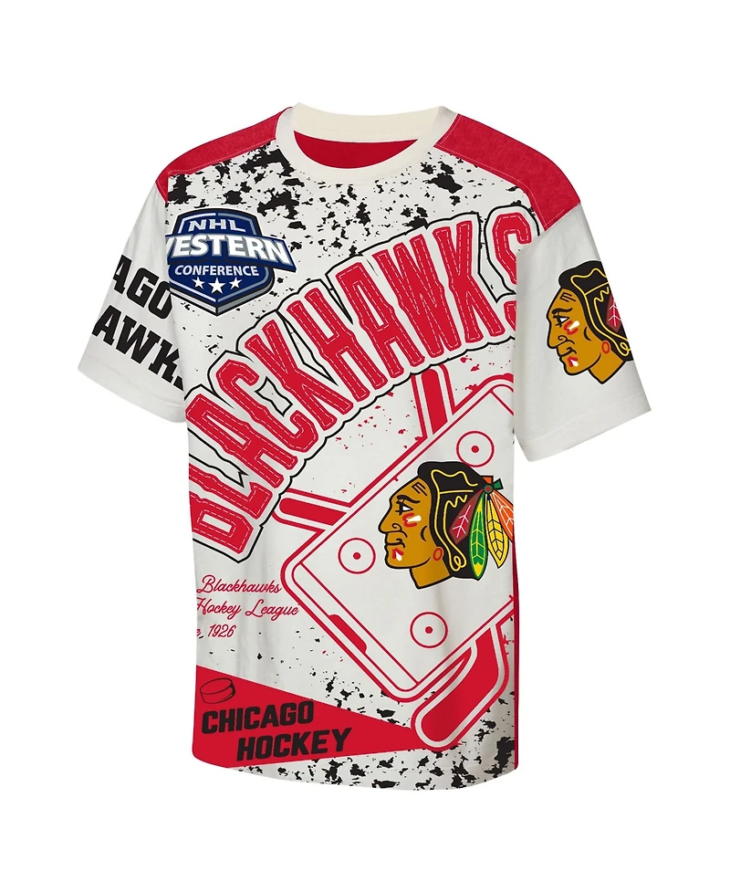 Outerstuff Big Boys and Girls Cream Chicago Blackhawks Top Player T-Shirt